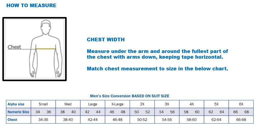 men's lab coat size chart